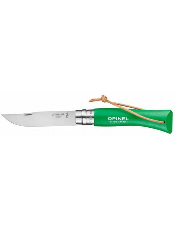 Nůž Opinel - *002210* No.07 VRI Trekking, zelená střenka, kožené poutko