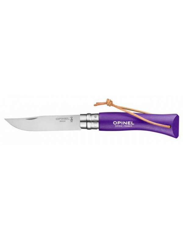 Nůž Opinel - *002205* No.07 VRI Trekking, fialová střenka, kožené poutko