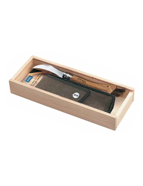 Nůž Opinel - *001327* No.08 VRI Inox houbařský, střenka dub + pouzdro + dřevěný box