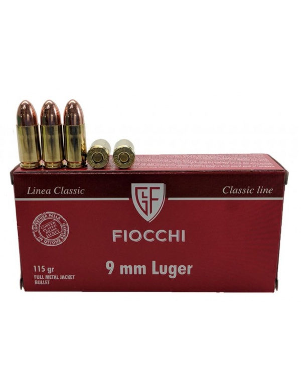 Náboj Fiocchi 9 mm Luger FMJ 7,45 g / 115 gr., bal. 50 ks