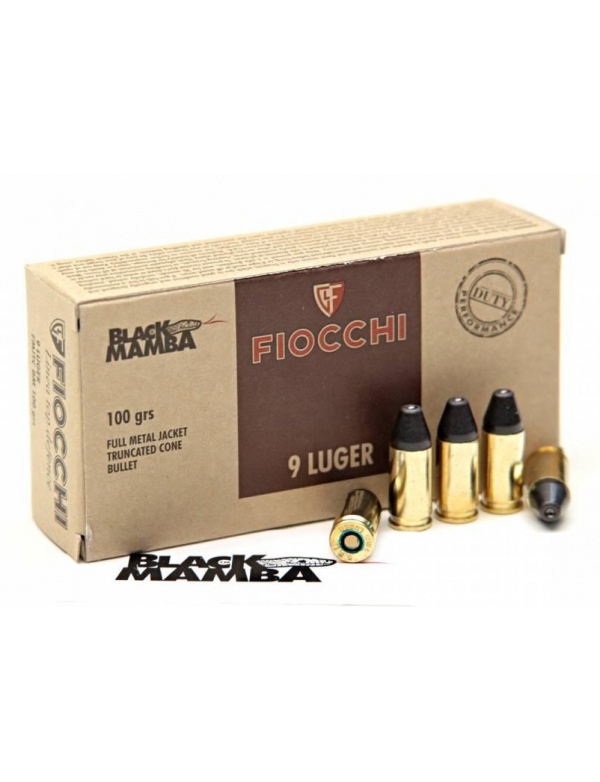 Náboj Fiocchi 9 mm Luger FMJTC BM 6,5 g / 100 gr., Black Mamba, bal. 50 ks
